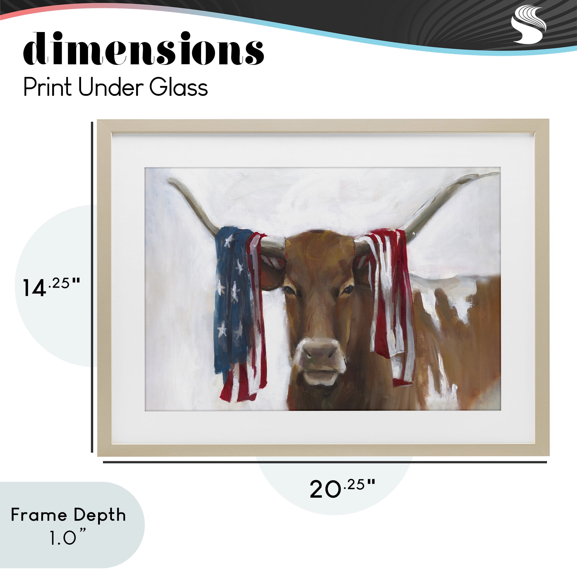 Stupell Industries Patriotic Longhorn with Flag Birch Framed Print Under Glass, design by White Ladder