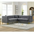 thumbnail image 3 of L-Shaped Sectional Sofa Couch, 82.2-Inch Velvet Tufted Upholstered Accent Sofa with Nailhead Trim and Gold Metal Legs, 5-Seater Chesterfield Corner Sofa with 3 Cushions for Living Room Office, Gray, 3 of 7