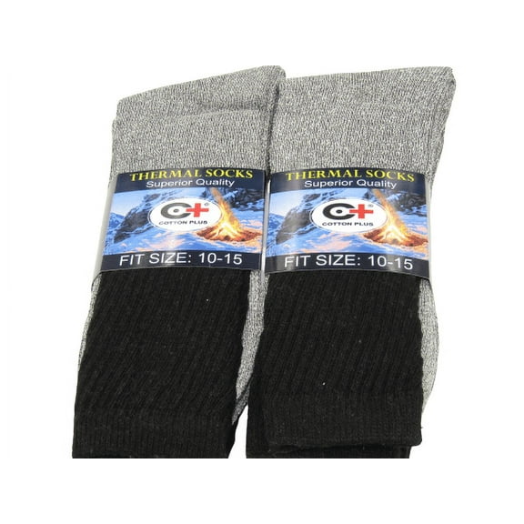6-12 Pairs Men Crew Thermal Socks Black- Size 10-15 (6 Pack)