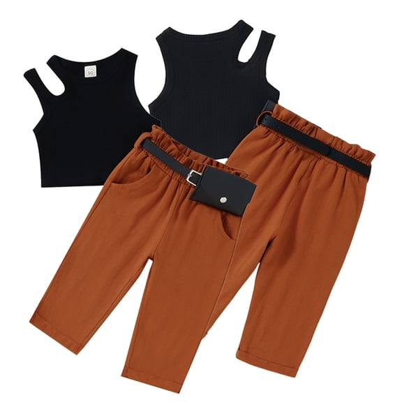 Kkkded Kids Baby Girls Summer Clothing 3PCS Set Toddler Girls Solid Color Sleeveless Vest Tops Long Pants with Bag Casual Set for 1-6 Years