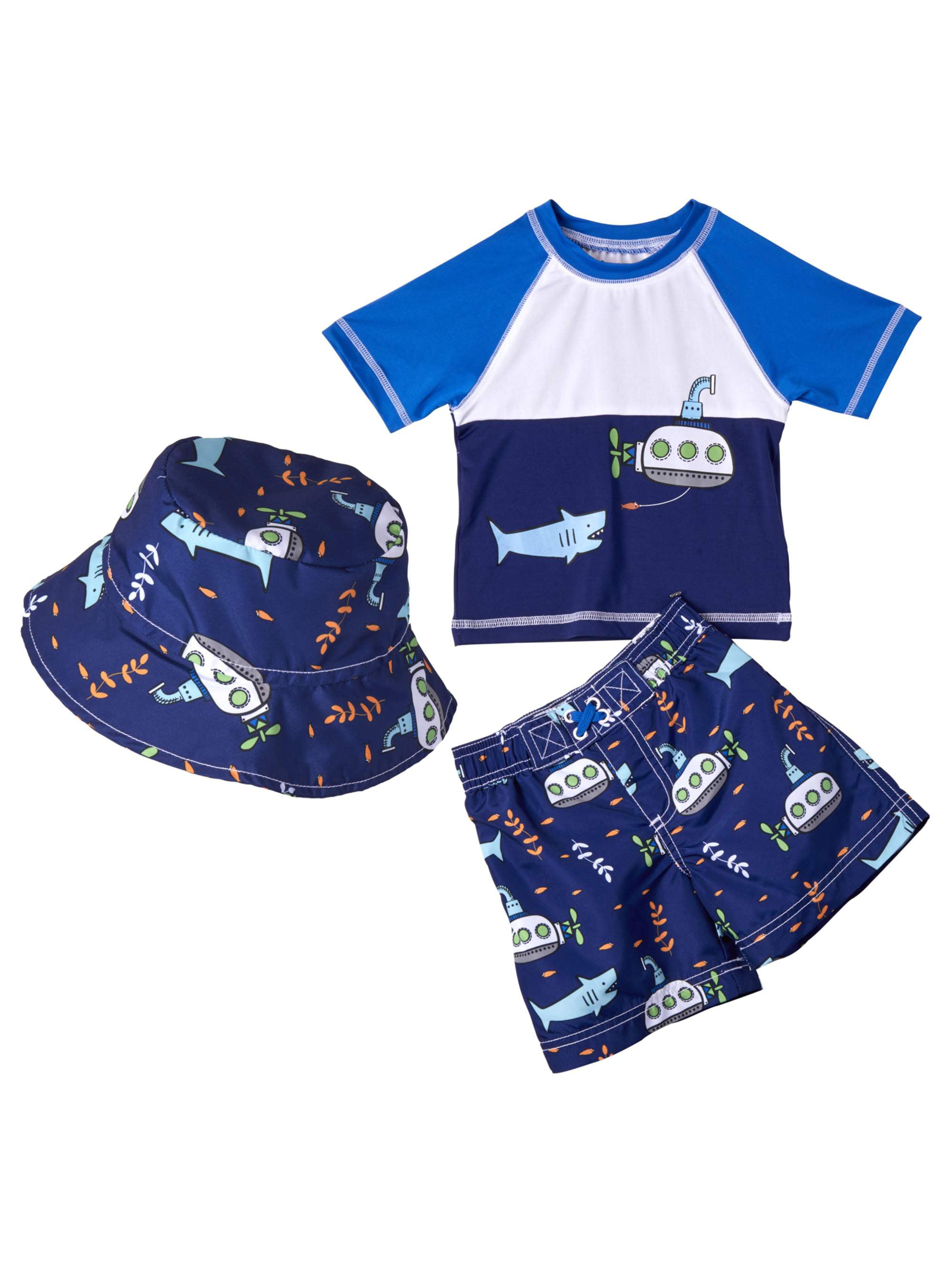 2 Pc Set Baby or Toddler Boys Swim Trunks and Reversible Sailing Sun Hat Set