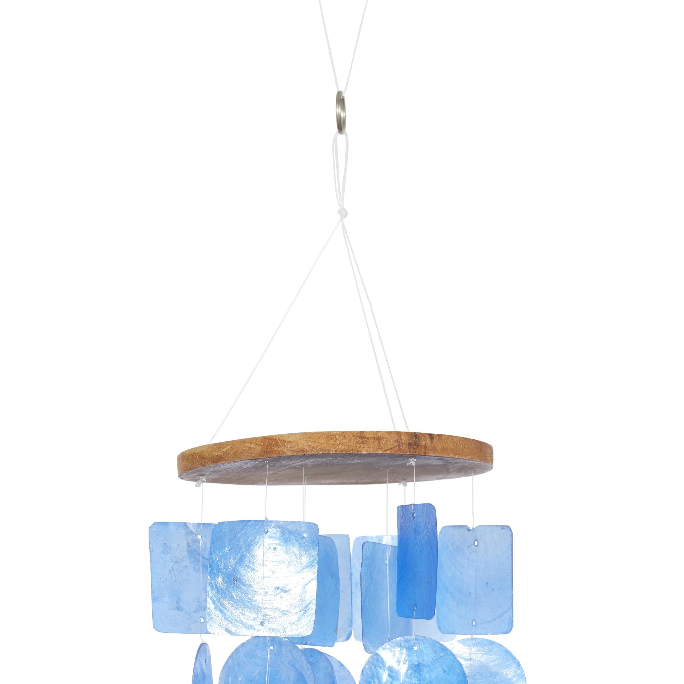 DecMode 26" Blue Capiz Shell Waterfall Geometric Windchime