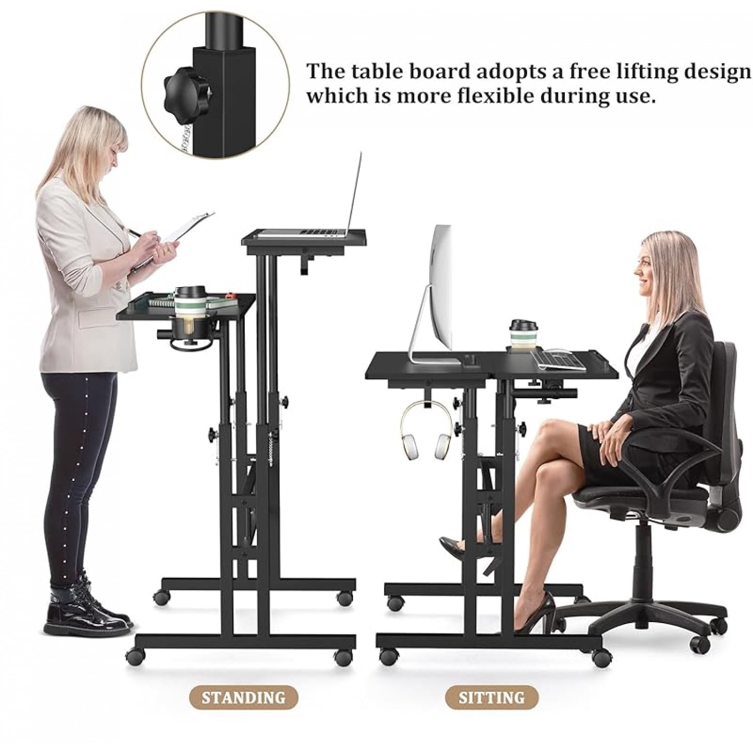 Small Standing Desk with Wheels, Stand Up Desk, Mobile Desk, Portable Standing Desk on Wheels, Standing Desk for Walking Pad, Rolling Desk Adjustable Height, Rolling Computer Desk, Tall Desk on Wheels