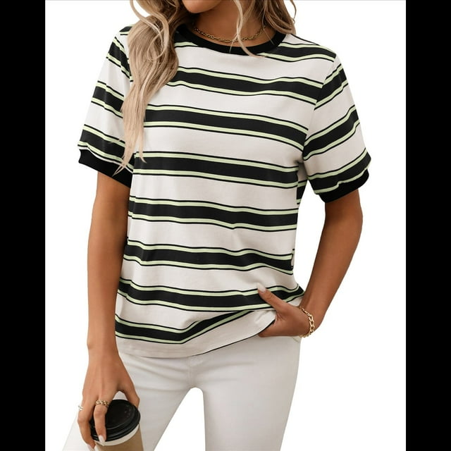 Camisetas de Corta con Bloques de Color A Rayas Negras XXL