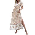 thumbnail image 3 of xiaxaixu Robe Longue Bohème pour Femmes, Robe d'Été à Manches Courtes Taille Haute Fluide Ligne A de Plage, 3 of 6