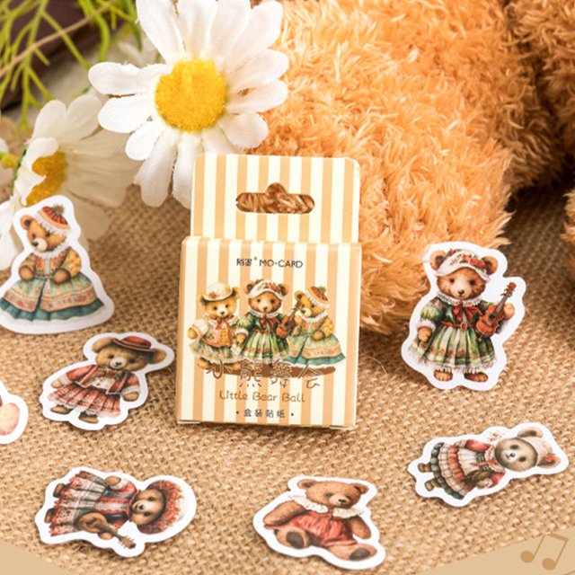 Lindas pegatinas de animales, pegatinas adhesivas de papel, oso, portátiles, decoración de álbum DIY, 45 Uds.
