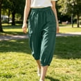 thumbnail image 5 of Yyeselk Womens Cotton Linen Capri Pants Wide Leg Barrel Tapered Pants Summer High Waisted Drawstring Cropped Beach Trousers with Pockets Green M, 5 of 6