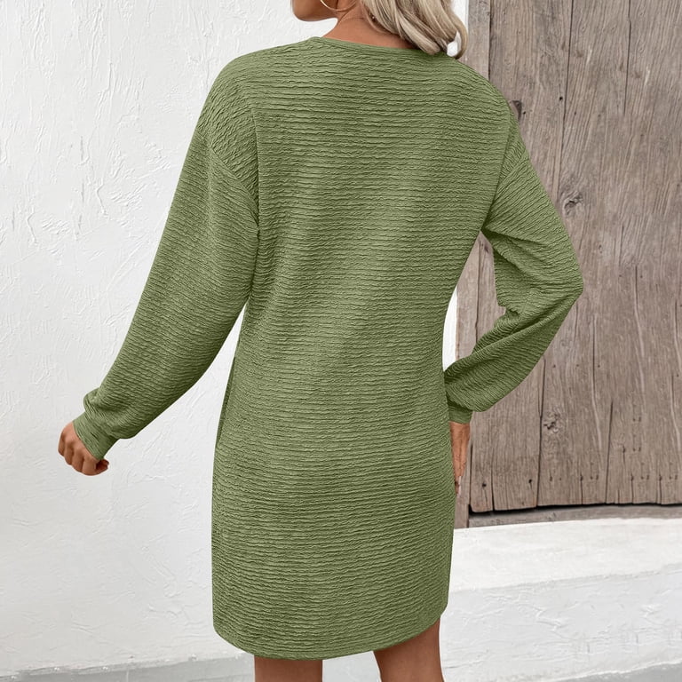 Maean Womens Sweatshirt Dress Long Sleeve V Neck Dresses Knee Length Casual  Shirts Dress Tops with Pocket - Walmart.com
