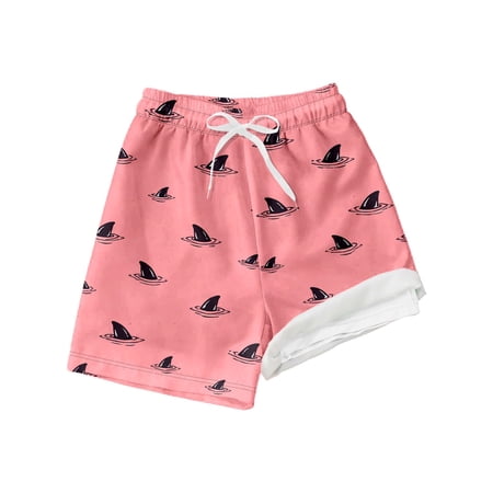 HOWPAY Boys Swim Trunks Cartoon Print Elastic Waist Swim Shorts with Compression Liner Athletic Bathing Suit Breathable Summer Clothes Multicolour