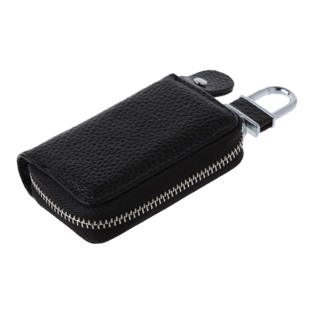 Men Women Leather Car Key Holder KeyChain Wallet Case Pouch Purse Key Bag Black 