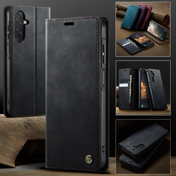 For Samsung Galaxy A26 5G Flip Wallet Phone Case,Magnetic Closure,With Card Slots,Flip Folding Kickstand,Anti-Scratch Retro PU Leather Shockproof Drop Protection Durable Phone Case,Black