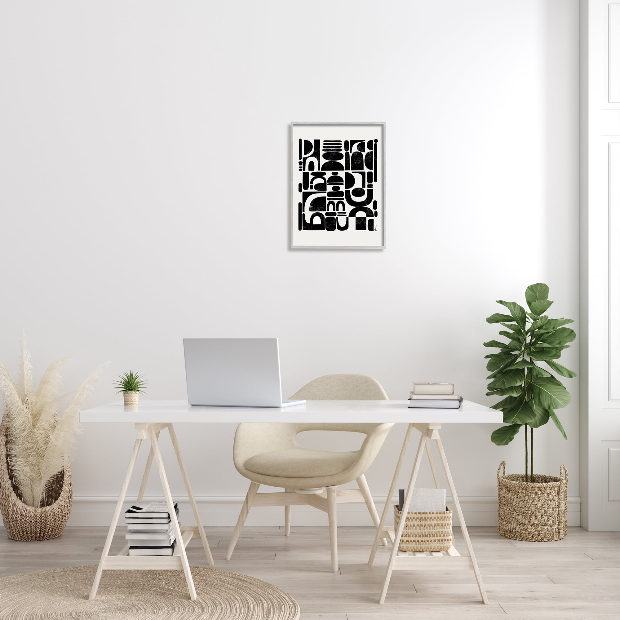 Stupell Industries Arched Shape Arrangement Modern Geometric Collage Abstract Painting Gray Framed Art Print Wall Art, 16 x 20