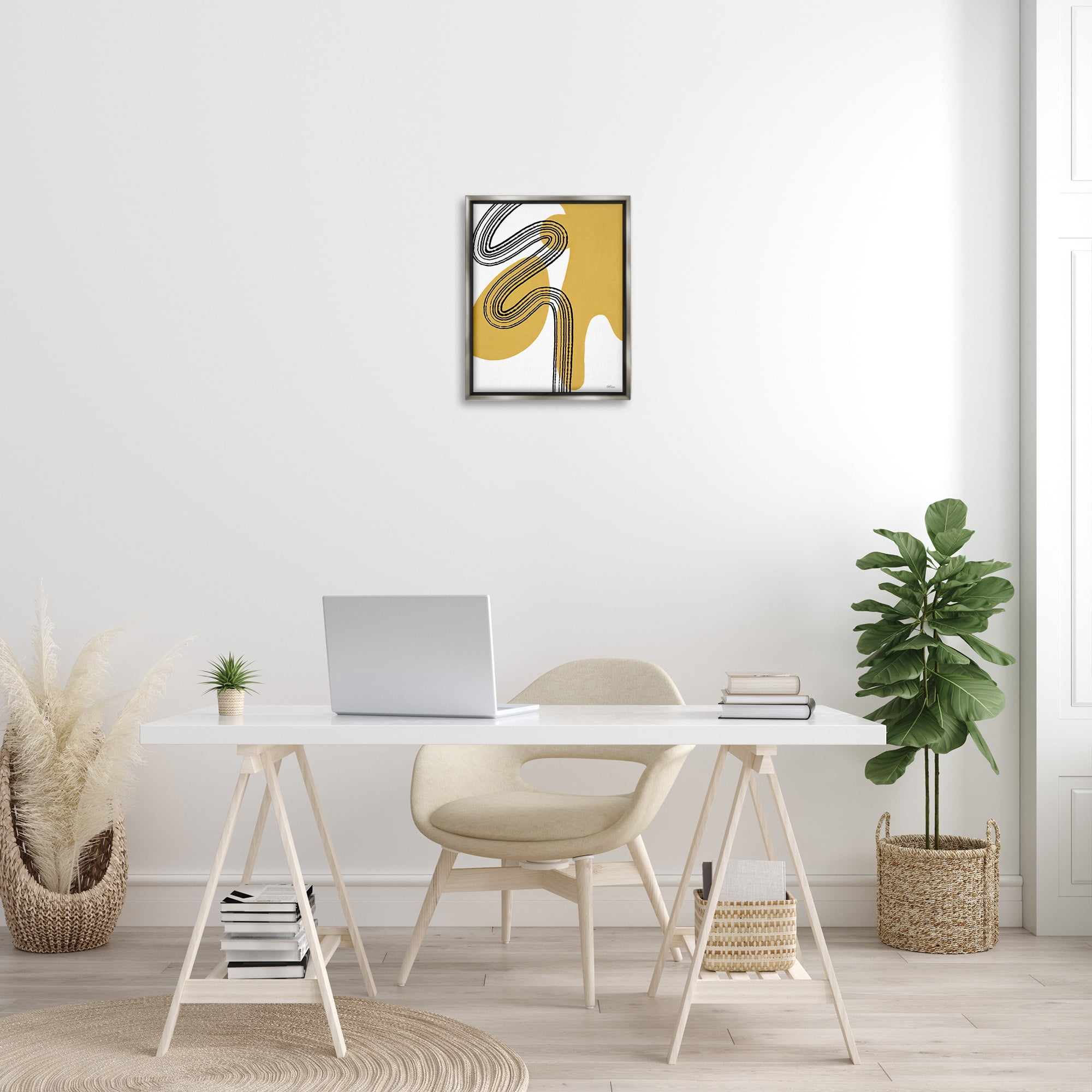 Stupell Industries Contemporary Splatter & Lines Abstract Painting Gray Floater Framed Canvas Art Print Wall Art, 17 x 21