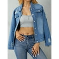 thumbnail image 2 of Liacowi Women Juniors Loose Jacket Ripped Denim Outwear Lapel Long Sleeve Punk Shacket Casual Tops Outwear for Teen, 2 of 9