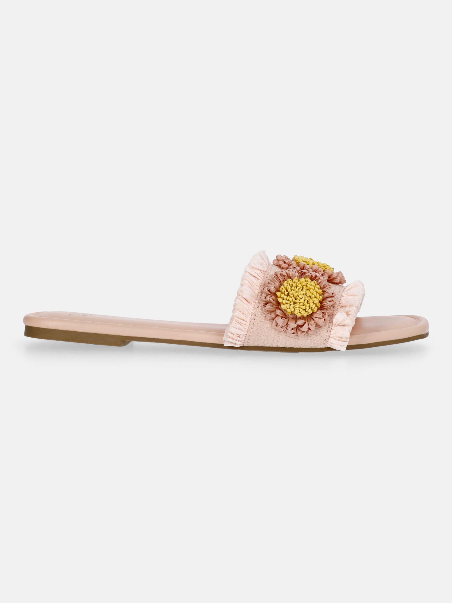 Time and Tru Women's Faux Raffia Daisy Slide Sandals