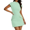 thumbnail image 1 of Robe d'Été pour Femme à Col Montant, Manches Courtes, Mini Robe de Boîte de Nuit, Vert Pâle, m, 1 of 8