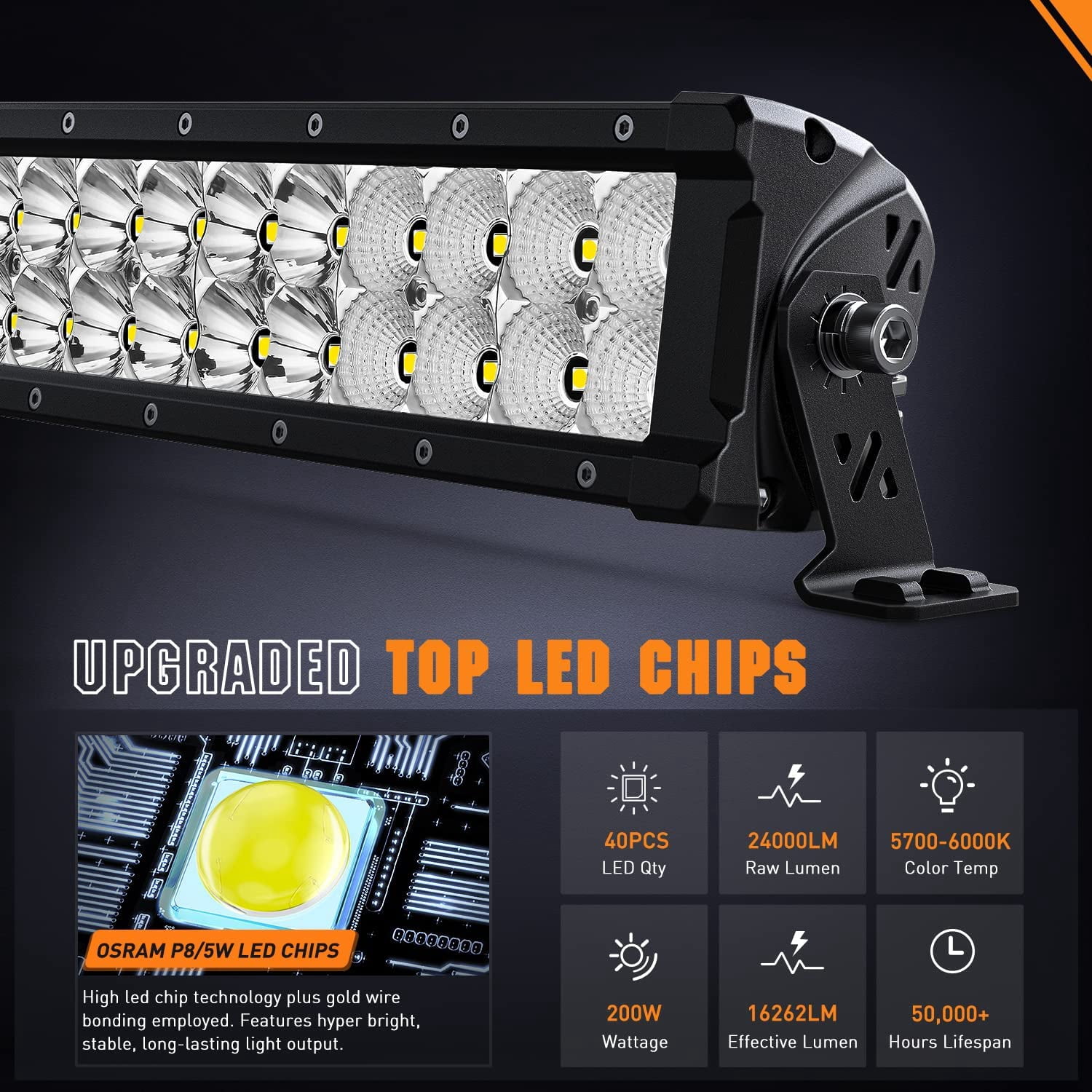 Nilight LED Light Bar 21.6 Inch 200W Flood Spot Combo Beam 24000LM IP68 Offroad LED Driving Lighting for Pickup Truck SUV ATV UTV Boat Jeep