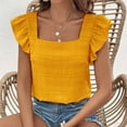 thumbnail image 3 of Defitshape Women's Butterfly Sleeve Blouse Bunched T Shirt Ruffle Square Neck Casual Date Chic Cute Elasthane Tshirt Yellow X-Large, 3 of 5