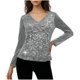 thumbnail image 2 of Karight Women's Sparkly Velvet Shirts, Long Sleeve V-Neck Slim Fit Sequin Tees Casual Party Fashion Outfits, 2 of 5
