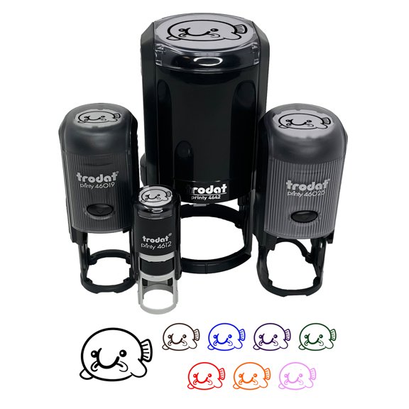 Kawaii Sad Blobfish Self-Inking Rubber Stamp Ink Stamper - Lime Green Ink - Medium 1 Inch