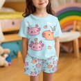 thumbnail image 2 of Uourmeti Girls Loungewear Suit Cute Axolotl Capybara Summer Outfit Cute Short Sleeve Top Elastic Waist Shorts Set with Pockets for Teen Youth Pajamas Suit, 2 of 5