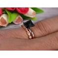 thumbnail image 4 of Bridal Set 1.75 Carat 6mm Princess Cut Black Diamond Moissanite Solitaire Engagement Ring With Matching Wedding Band On 10k Rose Gold Art Deco Shining Startling Ring, 4 of 5
