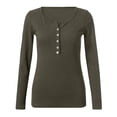 thumbnail image 2 of YEJIMAN Long Sleeve T-shirt, Green Usa Shirts For Women, Womens V Neck Henley Shirts Long Sleeve Solid Button Down Basic Tops Tees,, 2 of 4