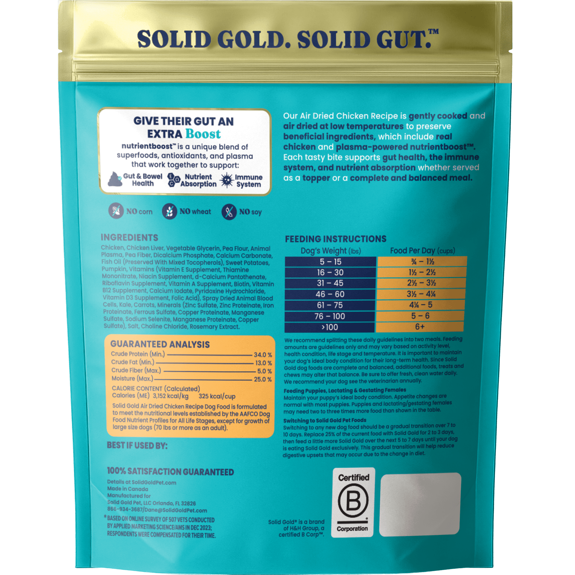 Solid Gold Air Dried Topper Complete and Balanced Meal Topper for Dogs, Chicken, 2 lb.