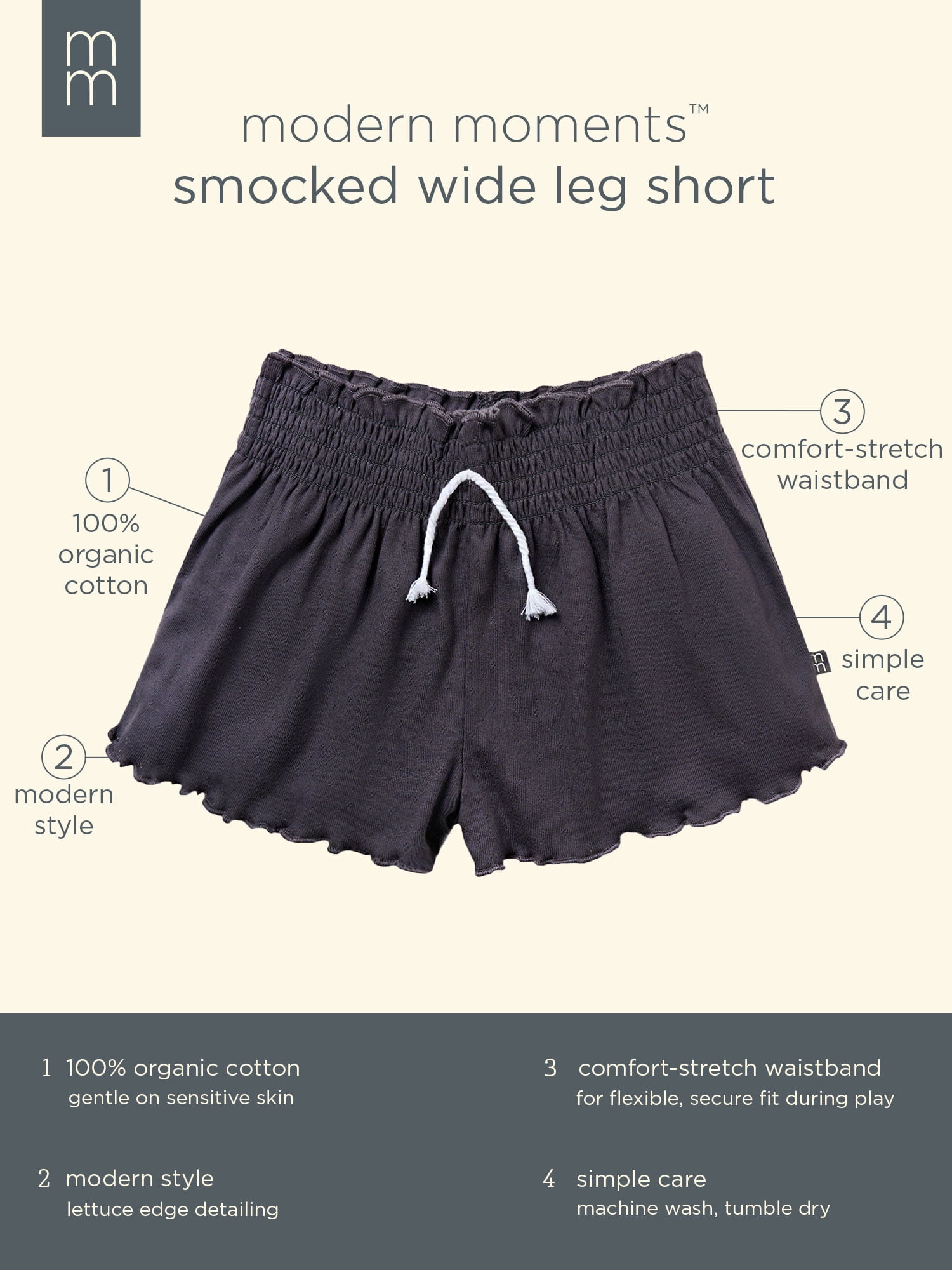 Modern Moments by Gerber Toddler Girl Organic Smocked Wide Leg Short, Sizes 12M-5T