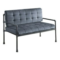 Loveseat with Tufted Velvet Seat and Metal Frame Gray - Saltoro Sherpi