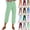 03# Light Green, variant on Linen Pants Women Elastic Waist Cropped Button Summer Lounge Pants Straight Leg Ankle Length Cotton Linen Slacks Camel M