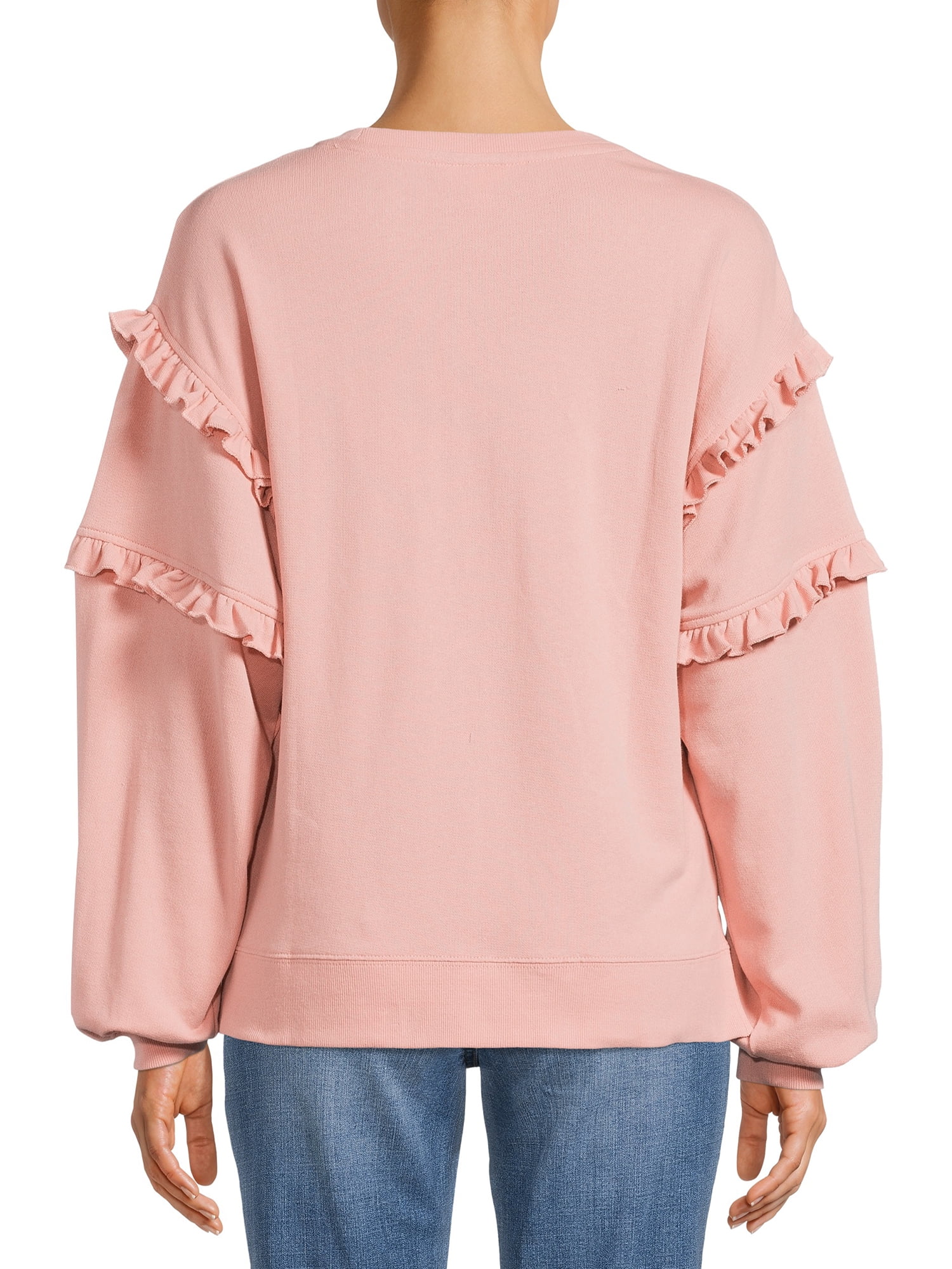 Time and Tru Women s Ruffle Sleeve Sweatshirt Sizes XS 3XL Walmart