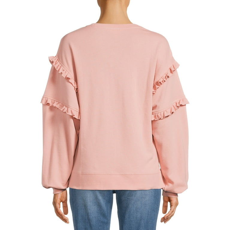 Time and Tru Women s Ruffle Sleeve Sweatshirt Sizes XS 3XL Walmart