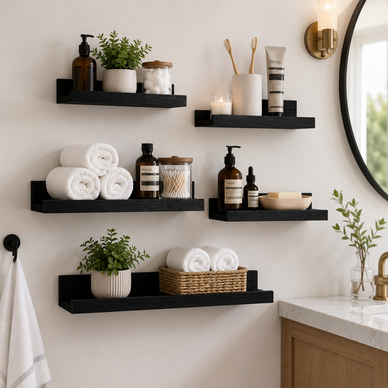 KAIWIN Floating Shelves Set of 5, Black photo 2