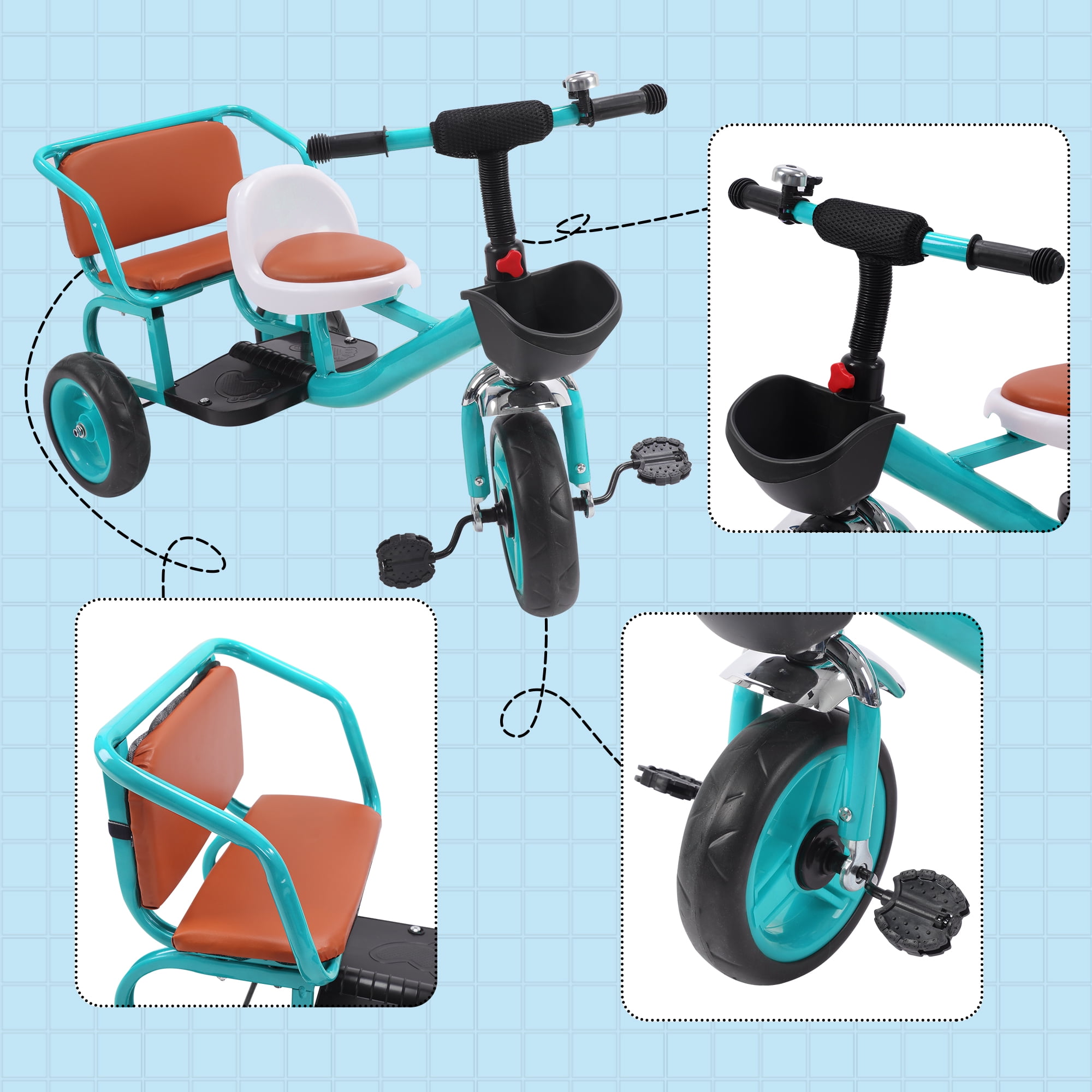 3-Wheel Trike Bicycle for Toddlers, Kids Pedal Tricycle Stroller with Basket, Folding Trike Bike