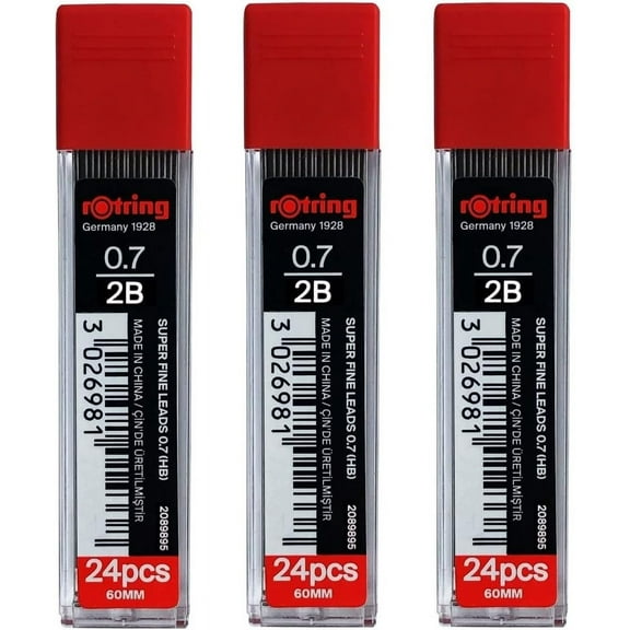 rOtring 0.7mm 2B Super Polymer Pencil Lead - Pack of 3 Tubes - 72 Leads in Total - Refills for Mechanical Pencils