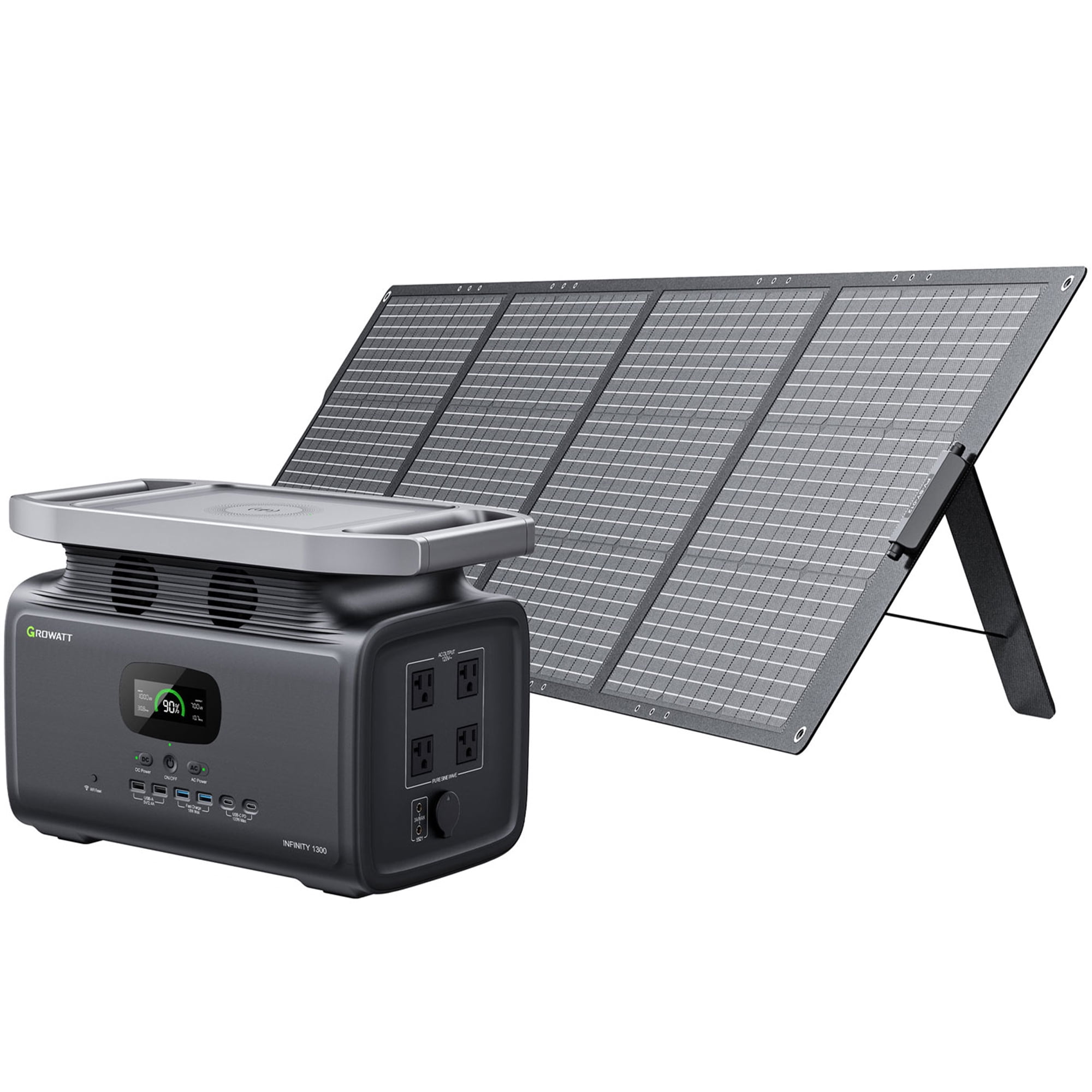 GROWATT INFINITY 1300 Portable Power Station with 200W Solar Panel, 1382Wh Capacity LiFePO4