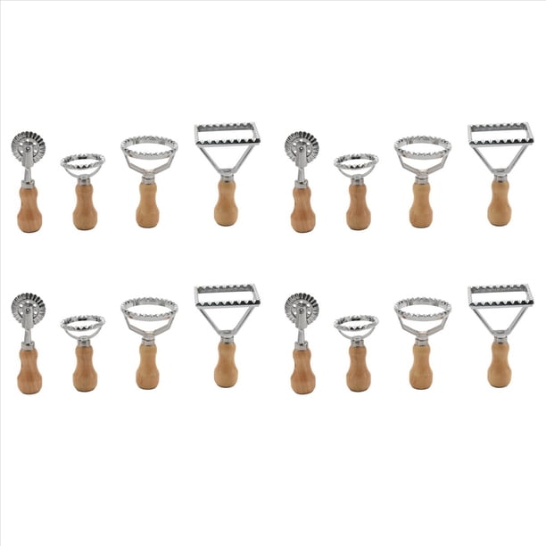 16X Ravioli Maker Cutter Stamp Set-Leading Cortador de Masa y Sellos de Prensa con Manejar de Madera-para Ravioles, Pasta, LasañA de Albóndigas
