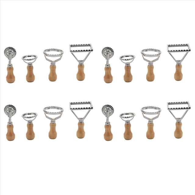 16X Ravioli Maker Cutter Stamp Set-Leading Cortador de Masa y Sellos de Prensa con Manejar de Madera-para Ravioles, Pasta, LasañA de Albóndigas