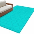 thumbnail image 2 of 2.7x5 Area Rugs, Turquoise Plaid Non-Skid Rubber Backing Large Rectangle Rugs - Living Room Bedroom Home Office, Geometric Leaf Diamond Morocco Abstract Indoor Floor Mat Carpets Washable Rug, 2 of 9