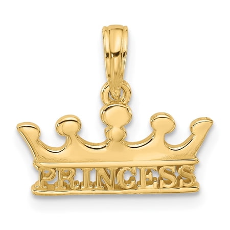 Diamond2Deal 14K Yellow Gold Polished PRINCESS Crown Charm Pendant for Women (L- 0.6 inch, W- 0.7 inch)