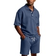 thumbnail image 4 of Men Sweatsuits Sets Casual Quarter Button Down Polo Shirts and Shorts Set Waffle Knit Lounge Set 2 Piece Summer Tracksuits, 4 of 8