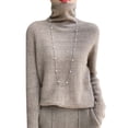 thumbnail image 5 of Suéter de lana con cuello alto para mujer, suéter de cachemira de punto con cuello alto y agujeros para otoño e invierno, suéter suelto para mujer, 5 of 5