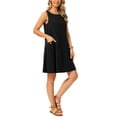 thumbnail image 4 of INSPIRE CHIC Women's Linen Dresses Summer Sleeveless Sundress Casual Loose Flowy Mini Tank Beach Dress with Pockets L Black, 4 of 6