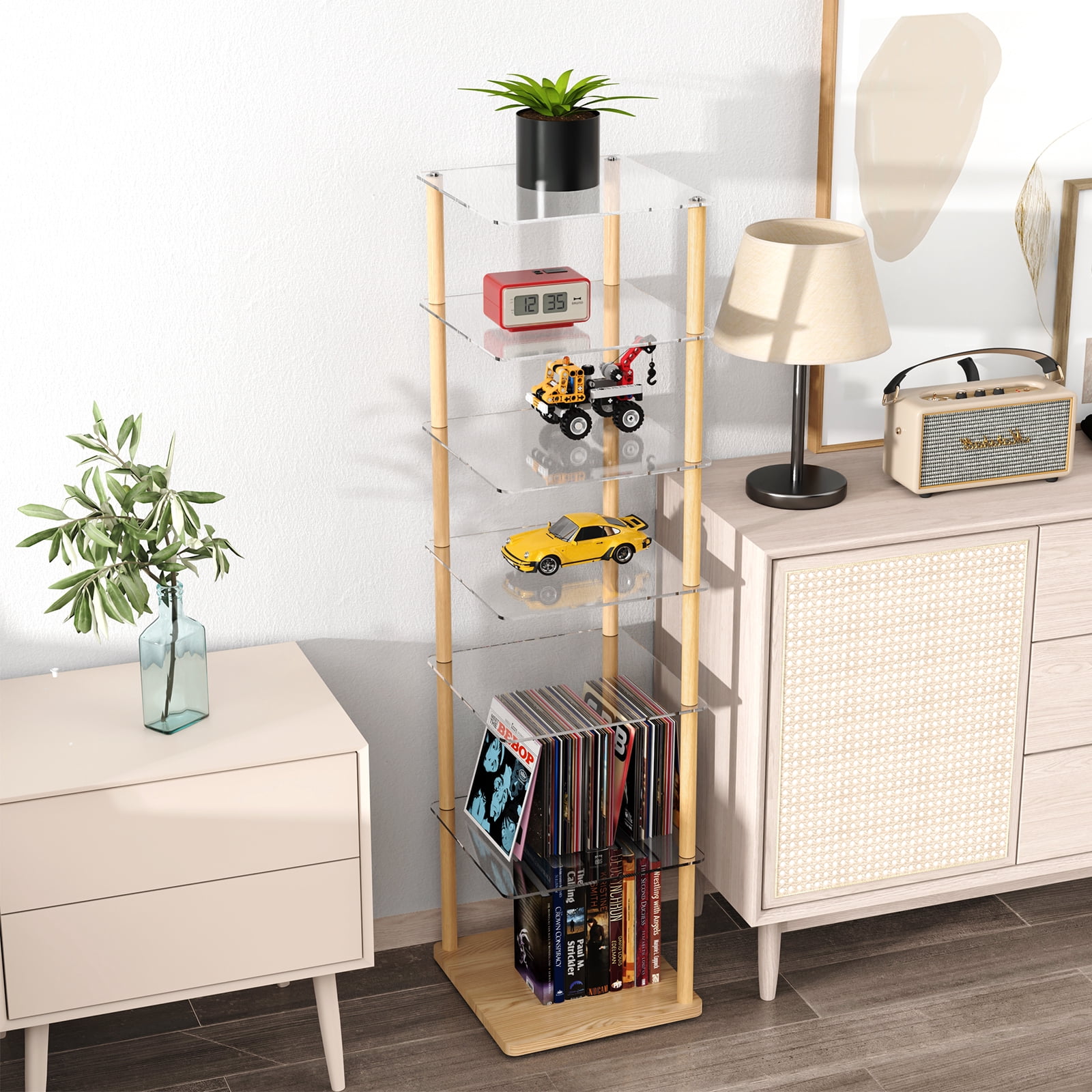 NiHome 7-Tier Vertical Acrylic Shoe Rack, Easy No-Tool Assembly Space-Saving Shoe Organizer for Entryways, Closets, Dorm Rooms, 11"x10.5"x41" Versatile Storage for Shoes, Boots, Books and More