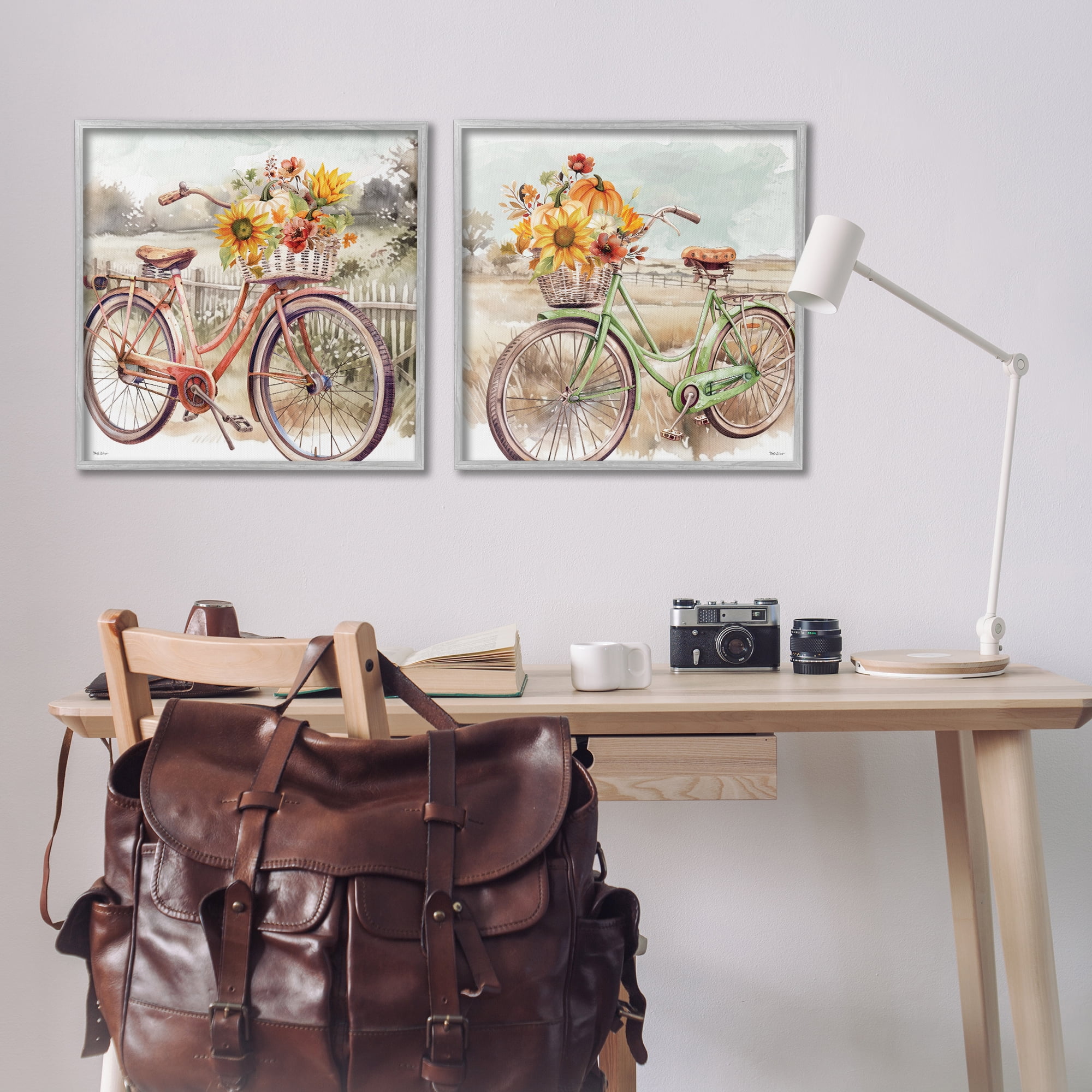 Stupell Industries Rustic Autumnal Bicycles Transportation Painting Gray Framed Art Prints Wall Art, 24 x 24, Set of 2