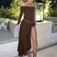 thumbnail image 1 of Vestido De Manga Larga Vestido ajustado para mujer Asimétrico Slim Fit Color sólido Estilo sexy Ropa de fiesta Cgtredaw Marrón L para Mujer, 1 of 1