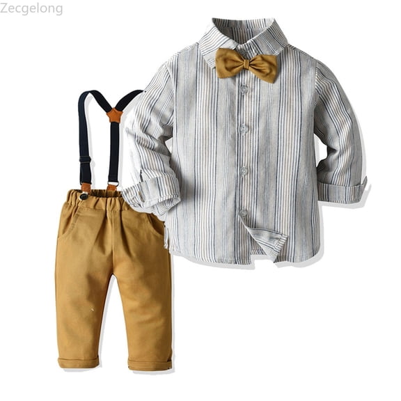 Zecgelong Toddler Kids Baby Boy Clothes Suit 6M 9T Boys Formal Dress Shirt Bowtie Suspender Pants Gentleman Wedding Outfits Boys Formal Sets Long Sleeve for Boys 2-3 Years