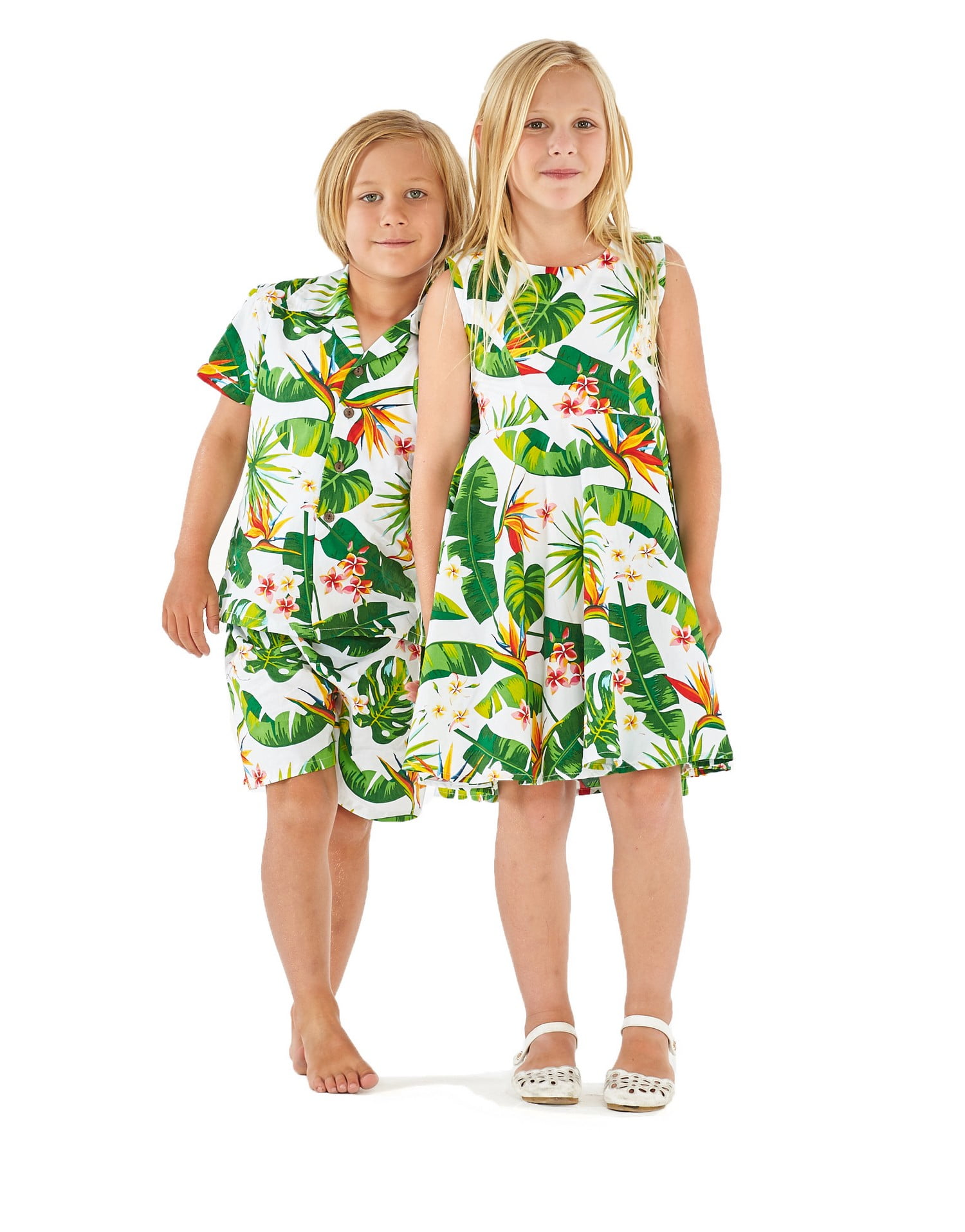 Matching Boy and Girl Siblings Hawaiian Luau Outfits in Various Patterns -  