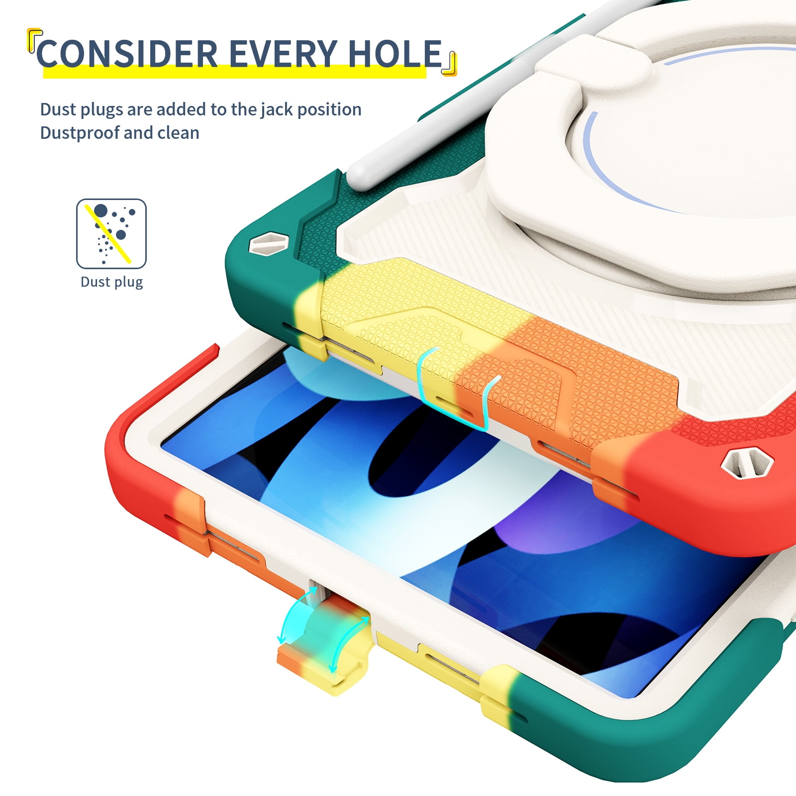 Allytechgroup Kids Case for Apple iPad Mini 7th Gen/ iPad mini 6th Gen, with Pencil Holder Heavy Duty Protection Multiple Layers Kids Friendly Rotating Kickstand Rugged Handle Cover for iPad mini 6 7